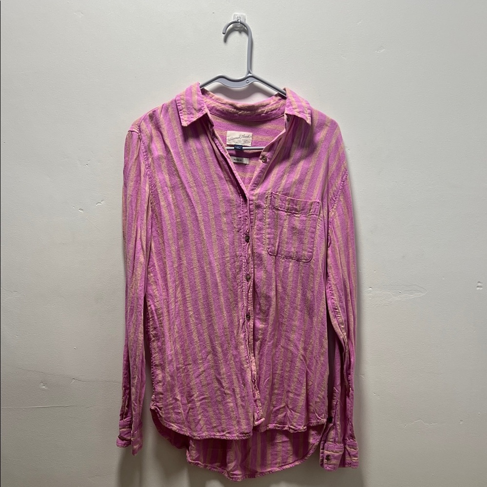 NWOT Universal Thread Pink and Yellow Striped Button-Up Shirt Size XS